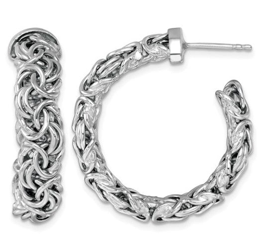Herco Sterling Silver Polished 7.5mm Byzantine Post C-Hoop Earrings