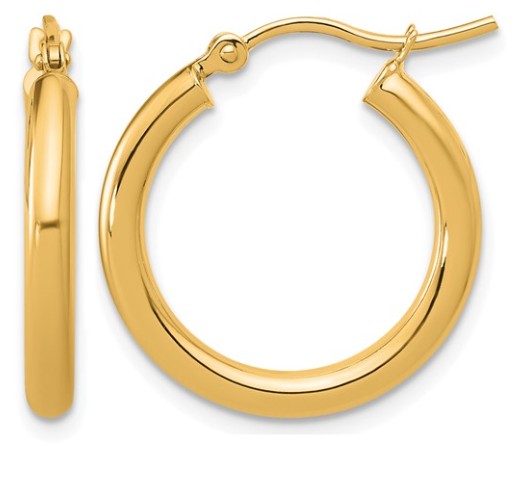 10K Yellow Gold 2.5mm Lightweight Tube Hoop Earrings