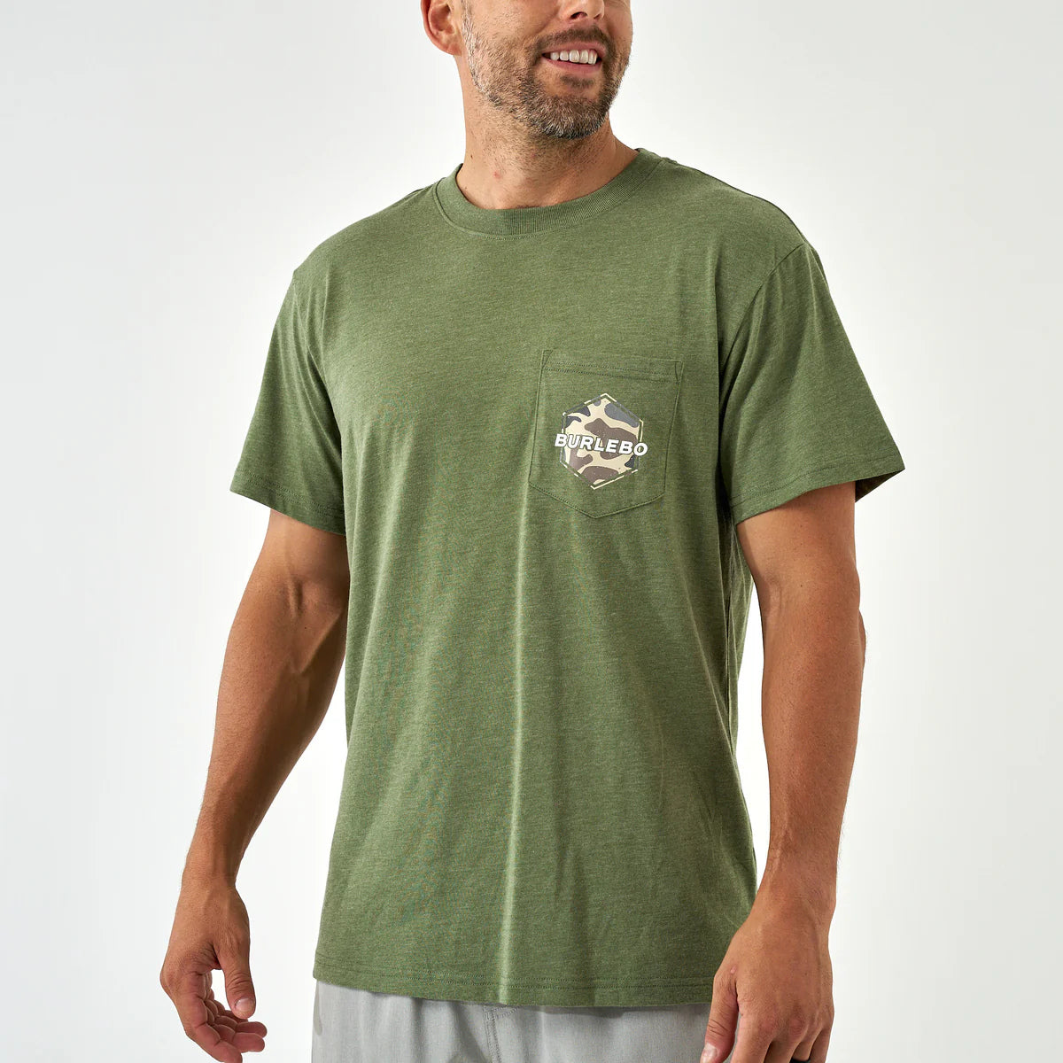 Burlebo Short Sleeve Tee - Rad Dad Deer Camo - Heather Olive