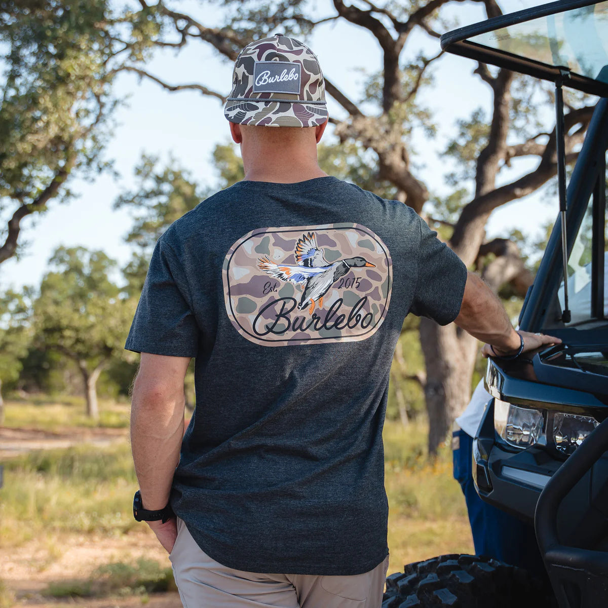 Burlebo Short Sleeve Tee - Ducks Flying In - Heather Black