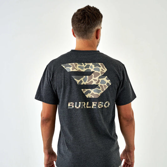 Burlebo Short Sleeve Tee - Flying B Deer Camo  Logo - Heather Black
