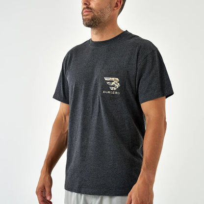Burlebo Short Sleeve Tee - Flying B Deer Camo  Logo - Heather Black