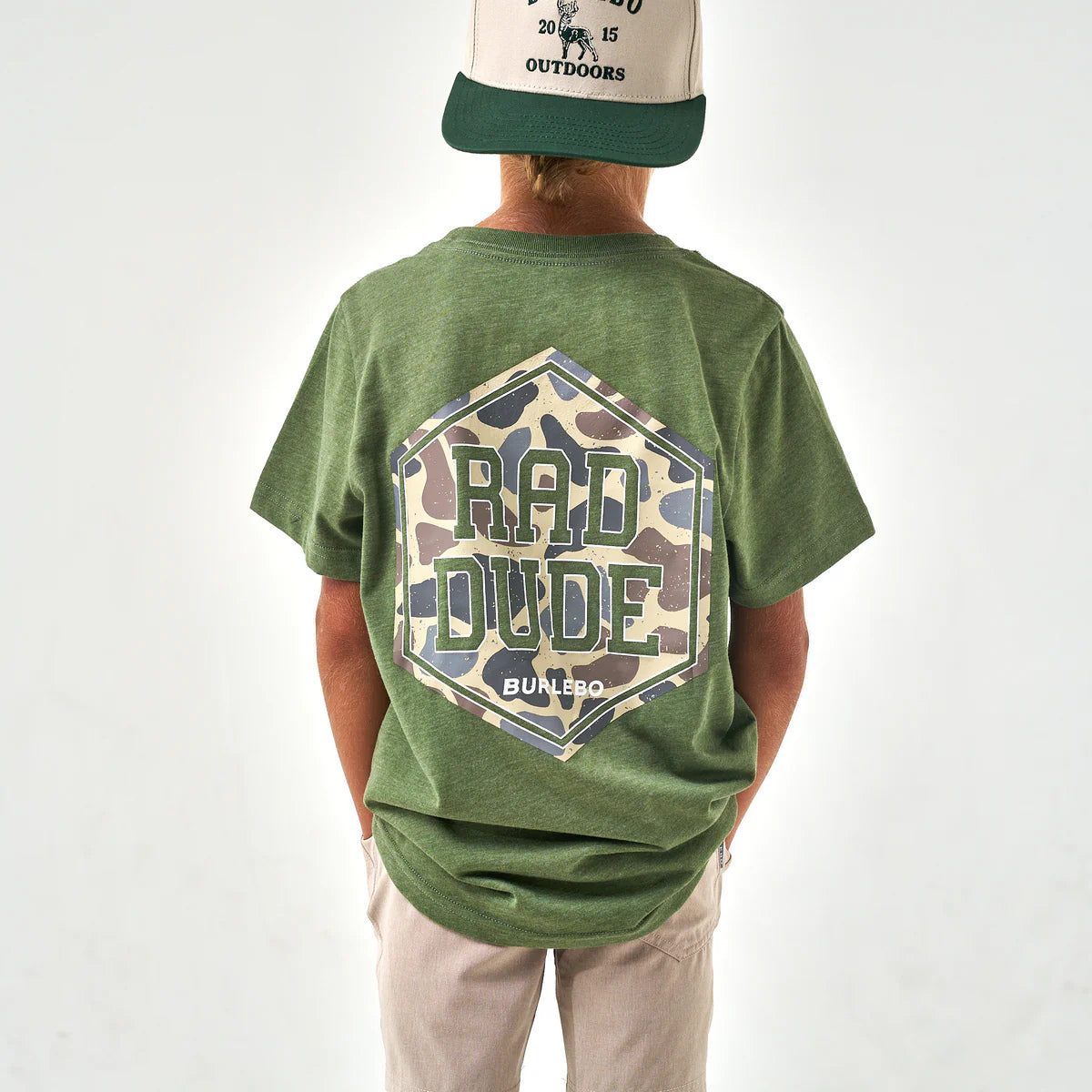 Youth Burlebo Tee - Rad Dude Deer Camo - Heather Olive