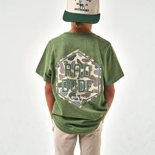 Youth Burlebo Tee - Rad Dude Deer Camo - Heather Olive