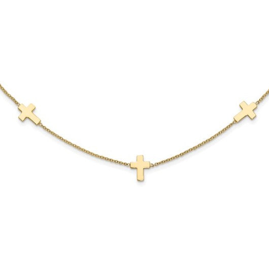 14K Yellow Gold Polished Multi Cross Necklace