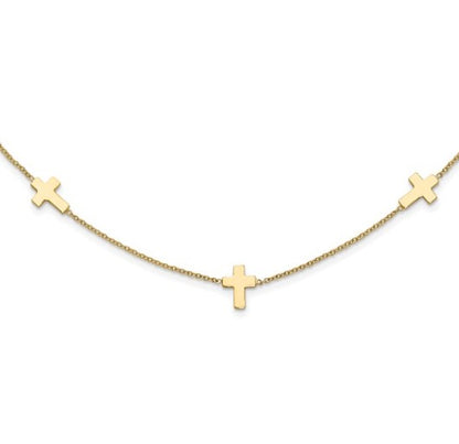 14K Yellow Gold Polished Multi Cross Necklace
