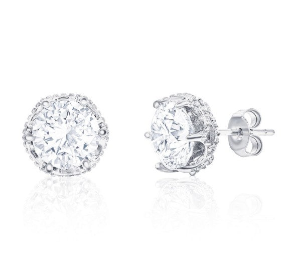 Sterling Silver 10mm Beaded Design Stud Earrings