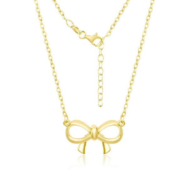 Sterling Silver Gold Plated Bow Necklace