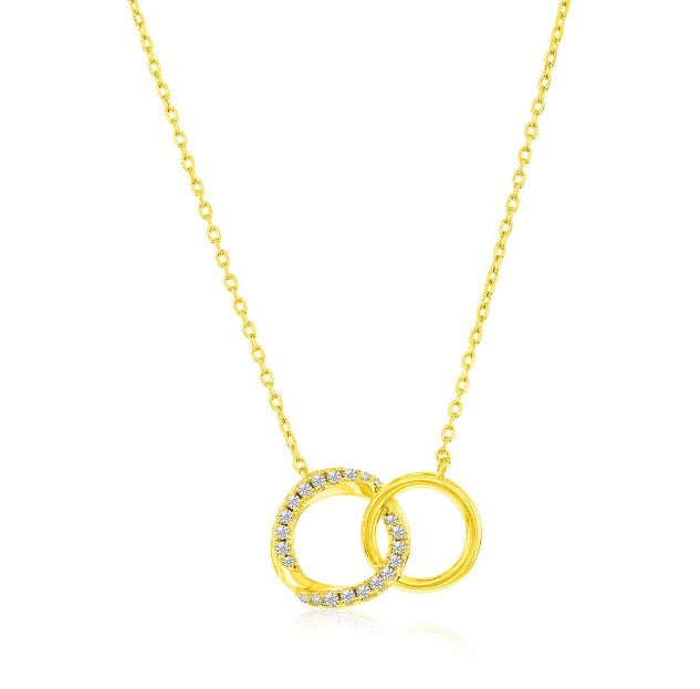 Sterling Silver Gold Plated Double Circle Cubic Zirconia
