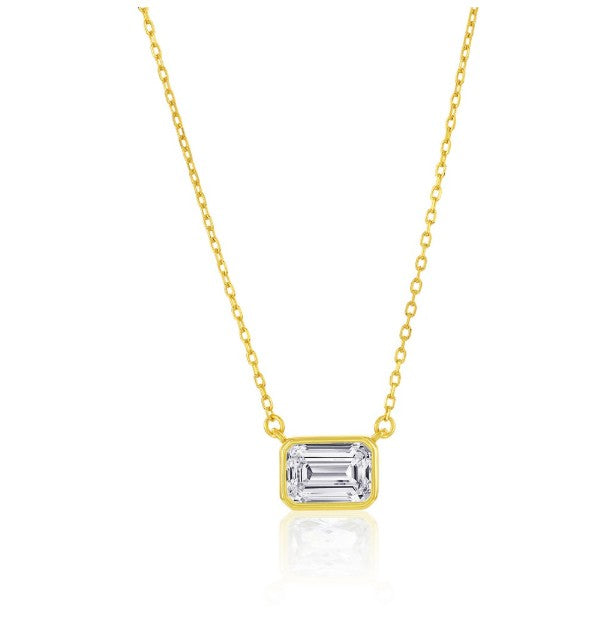 Sterling Silver Gold Plated Rectangle Bezel Set Cubic Zirconia Necklace