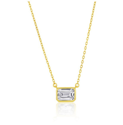 925 Sterling Silver Gold Plated Rectangle Bezel Set Cubic Zirconia Necklace 0
