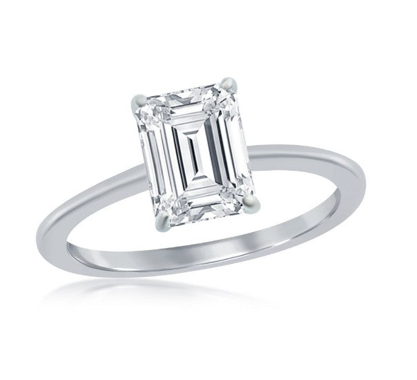 Sterling Silver Four Prong 8mm Emerald Cut Engagement Ring