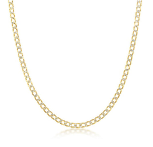 Sterling Silver Gold Plated 3mm Pave Cuban Chain - 18"