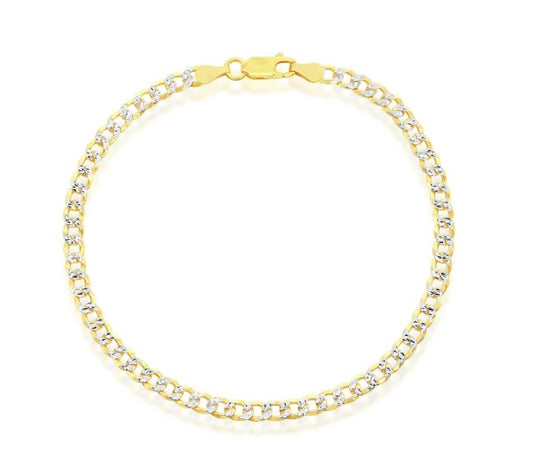 Sterling Silver Gold Plated 4mm Pave Cuban Bracelet - 7"