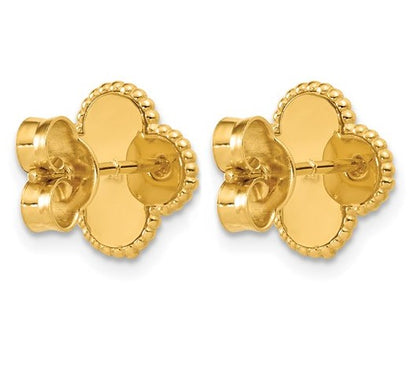 14K Yellow Gold Polished & Diamond Cut Clover Post Earrings