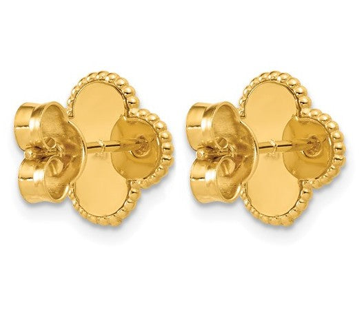 14K Yellow Gold Polished & Diamond Cut Clover Post Earrings