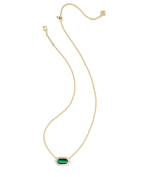 Kendra Scott Elisa Bezel Short Necklace in Gold Green Tigers Eye