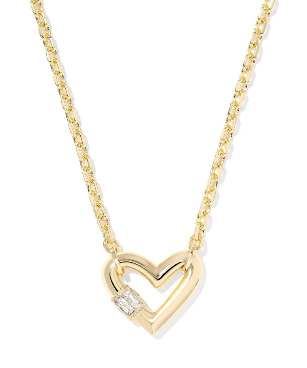 Kendra Scott Emery Heart Short Necklace in Gold White Cubic Zirconia