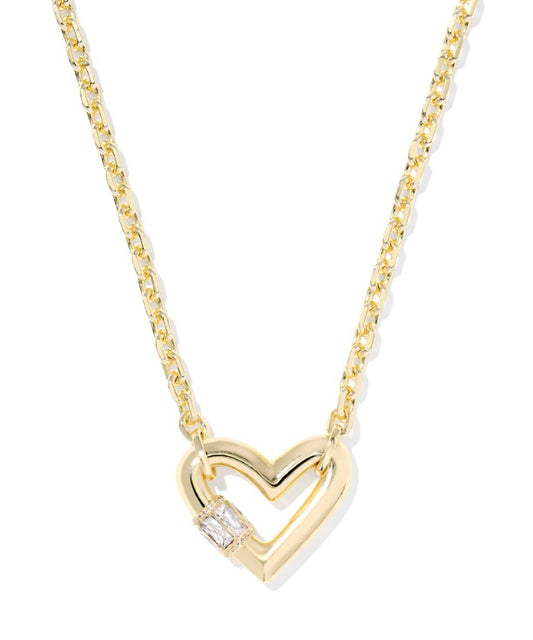 Kendra Scott Emery Heart Short Necklace in Gold White Cubic Zirconia