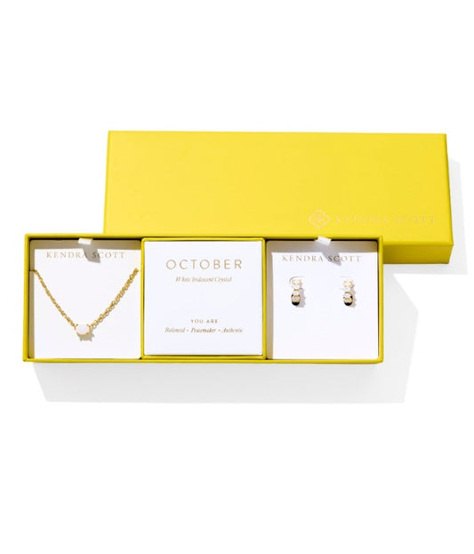 Kendra Scott Cailin Birthstone Set in Gold White Iridescent Crystal