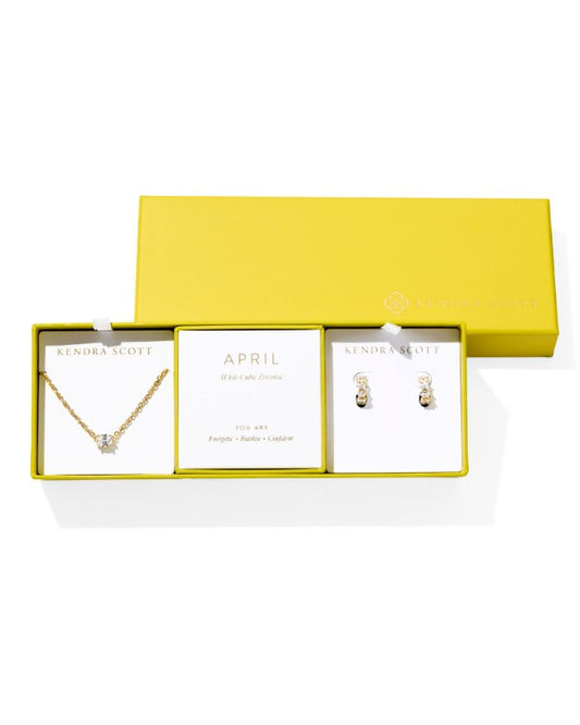 Kendra Scott Cailin Birthstone Necklace Set in Gold White Cubic Zirconia