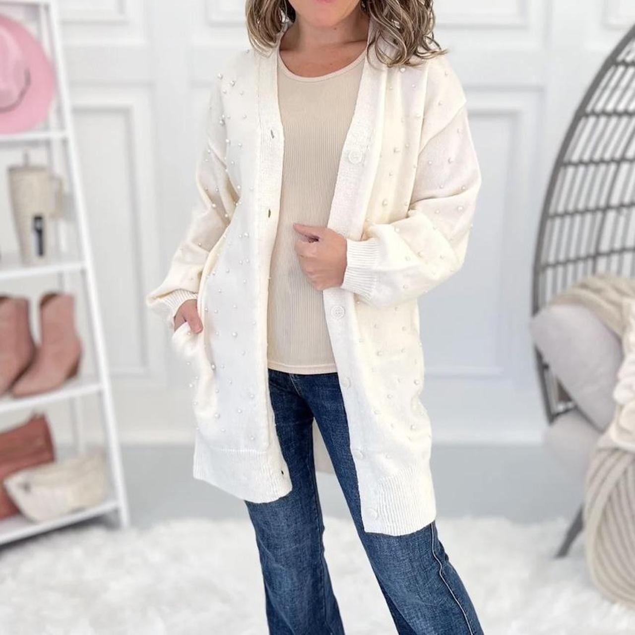 5432 Grace & Emma Ivory Pearl Cardigan in Beige