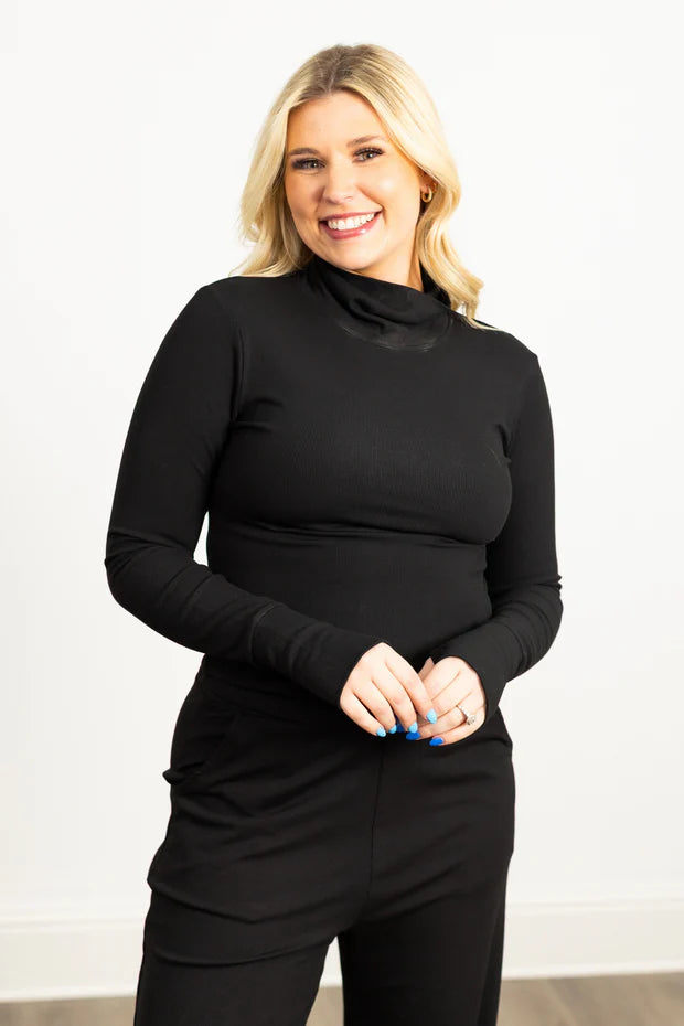 7680N-BK Grace & Emma Black Ribbed Turtle Neck 0