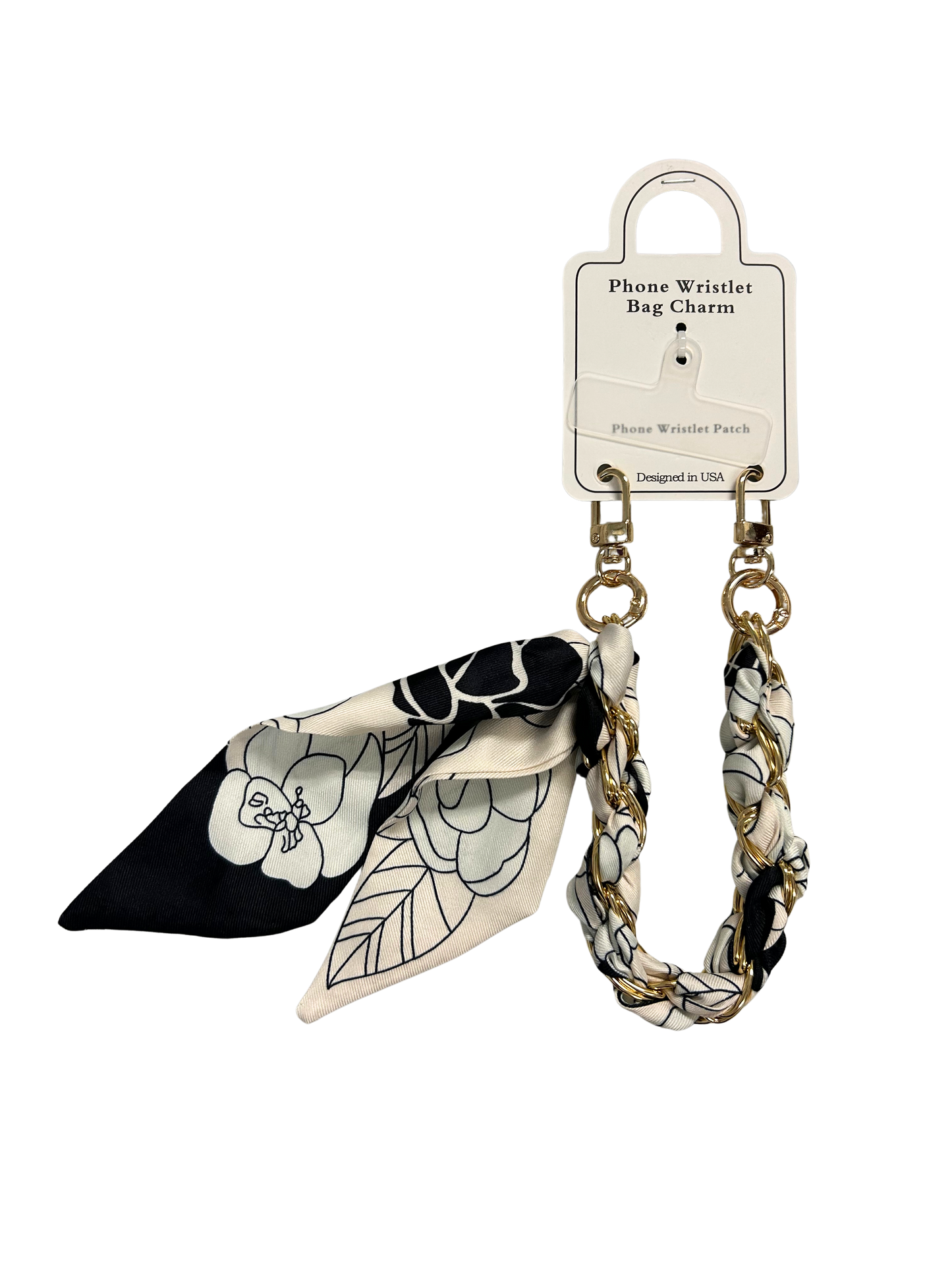 PH7129E Black and White Floral Phone Wristlet Bag Charm