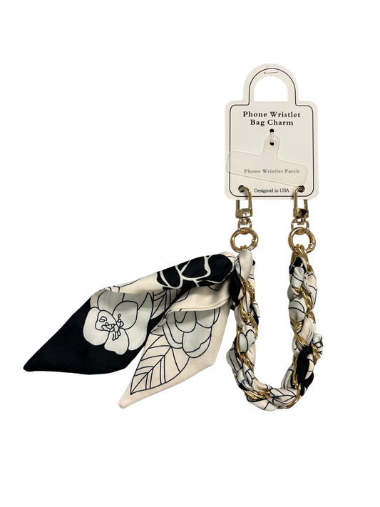 PH7129E Black and White Floral Phone Wristlet Bag Charm