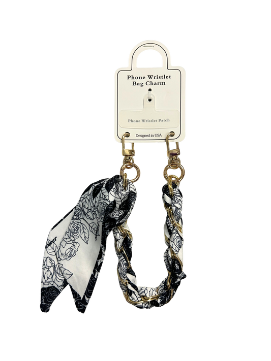PH7129D Navy & White Flower Phone Wristlet Bag Charm