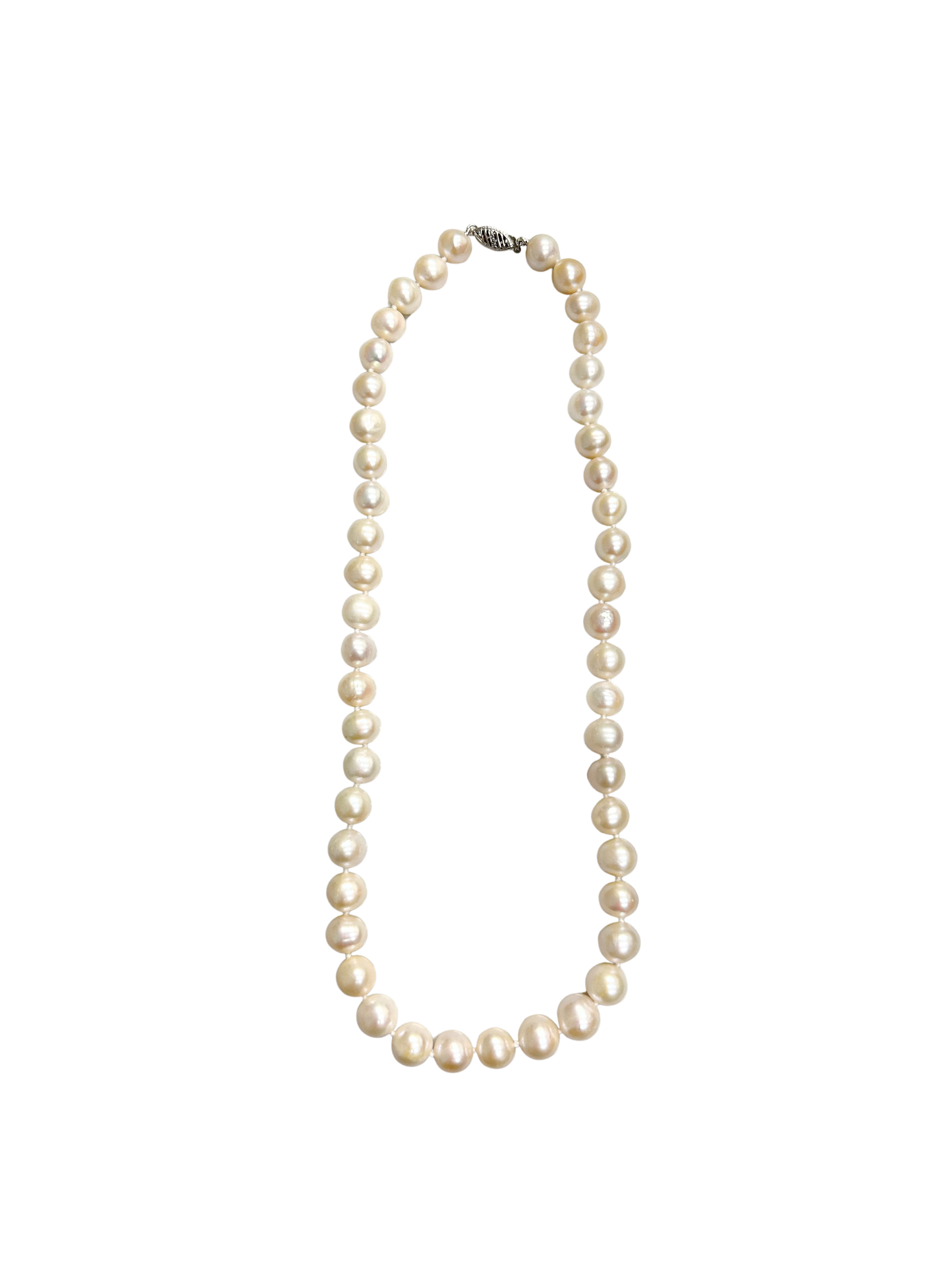 14K White Gold 9-10MM Freshwater Pearl Necklace - 16"