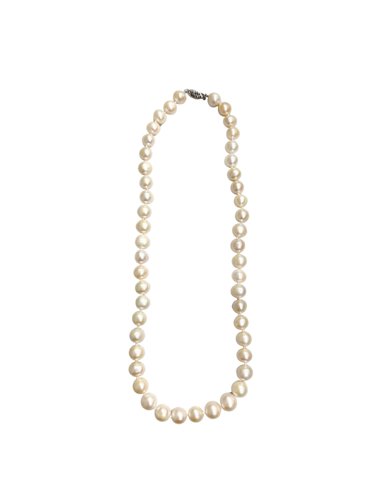 14K White Gold 9-10MM Freshwater Pearl Necklace - 16"