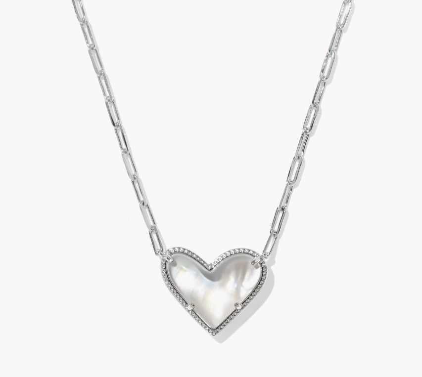 9608890594 Kendra Scott Ari Heart Statement Necklace in Silver Ivory Mother Of Pearl