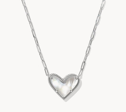 9608890594 Kendra Scott Ari Heart Statement Necklace in Silver Ivory Mother Of Pearl