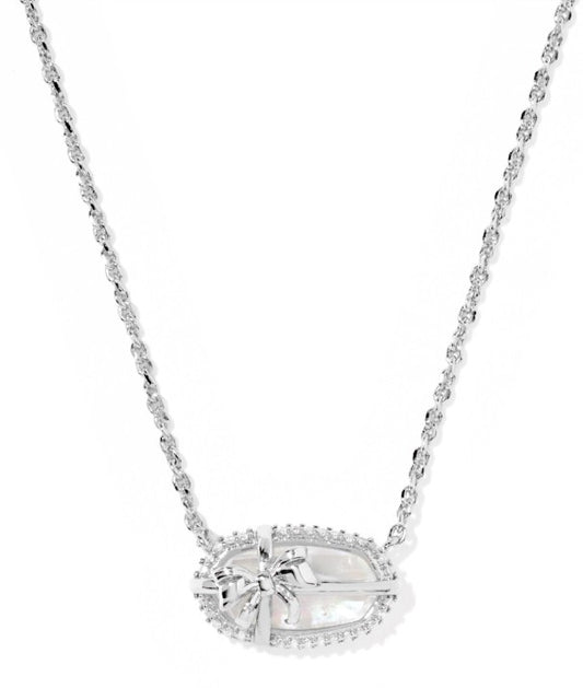 Kendra Scott Elisa Bow Pendant Necklace in Silver Iridescent Crystal Ivory Illusion