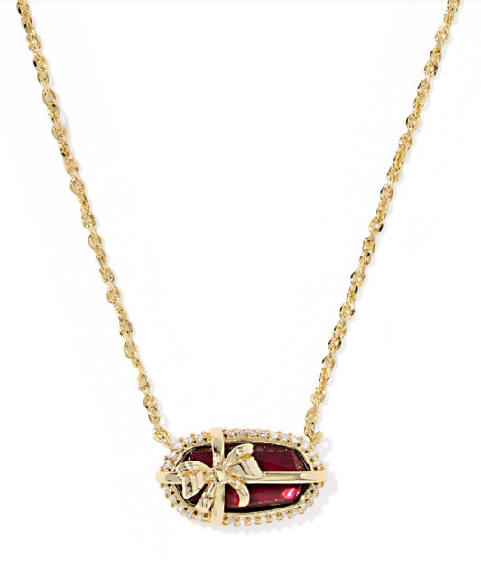 Kendra Scott Elisa Bow Pendant Necklace in Gold Dark Burgundy Illusion