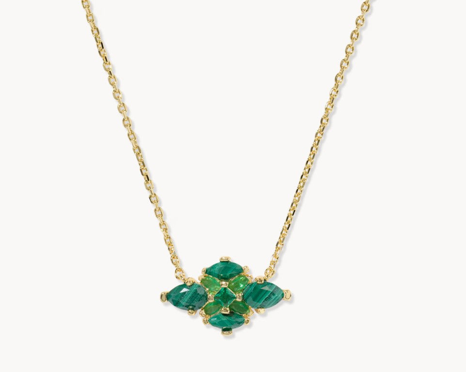Kendra Scott Abbie Crystal Short Pendant Necklace in Gold Green Mix