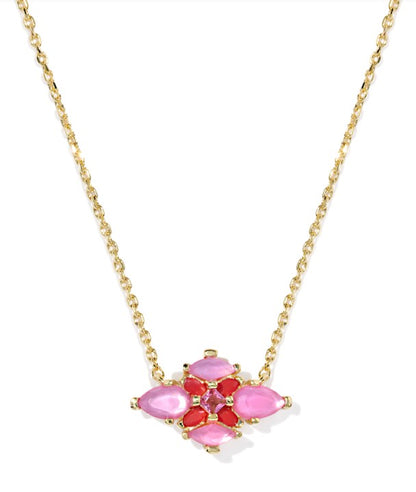 Kendra Scott Abbie Crystal Short Pendant Necklace in Gold Pink Mix