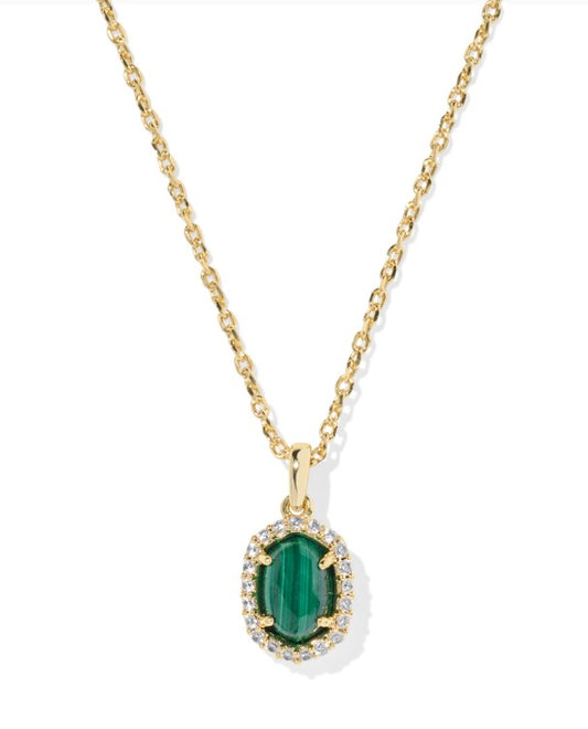 Kendra Scott Daphne Crystal Frame Short Pendant Necklace in Gold Green Malachite