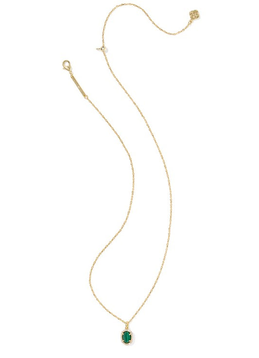 Kendra Scott Daphne Crystal Frame Short Pendant Necklace in Gold Green Malachite