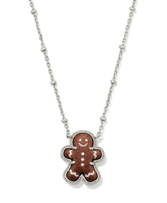 Kendra Scott Gingerbread Short Pendant Necklace in Silver Brown Goldstone