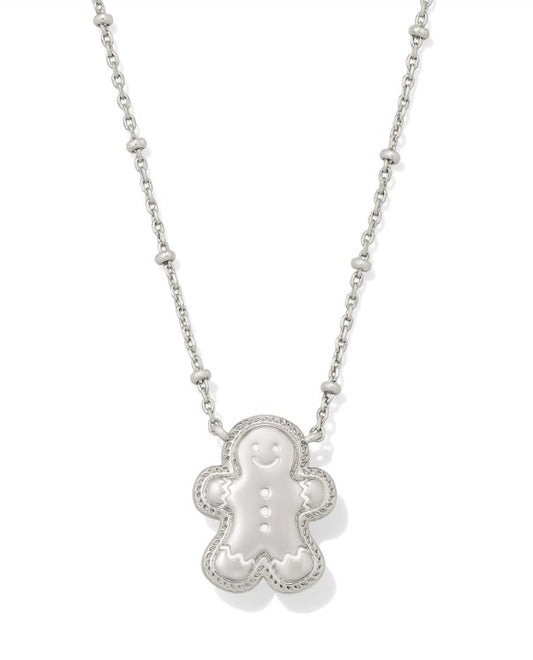 Kendra Scott Gingerbread Short Pendant Necklace in Silver Brown Goldstone