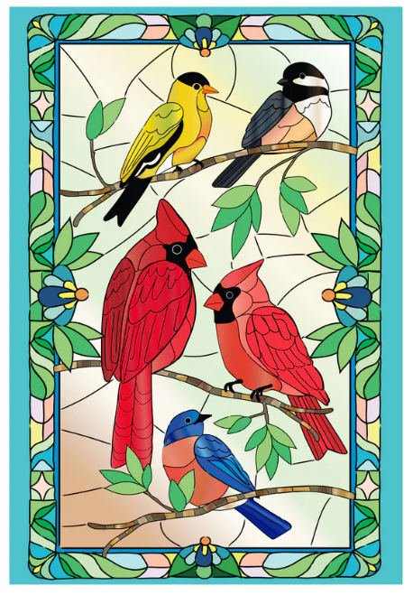 APKVKZAGF325 Evergreen Stained Glass Songbirds Applique Garden Flag