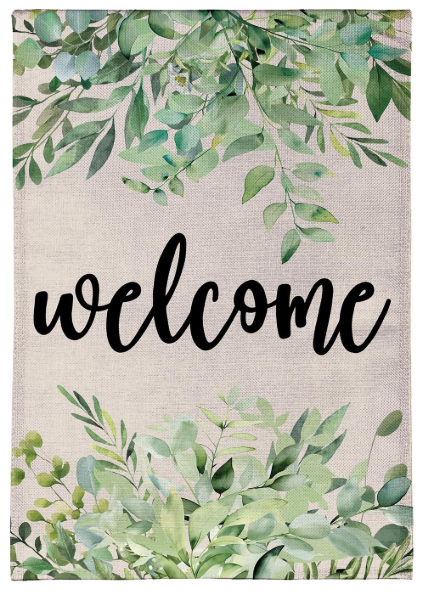 BF5DZ9BHF325 Evergreen Greenery Welcome Burlap House Flag