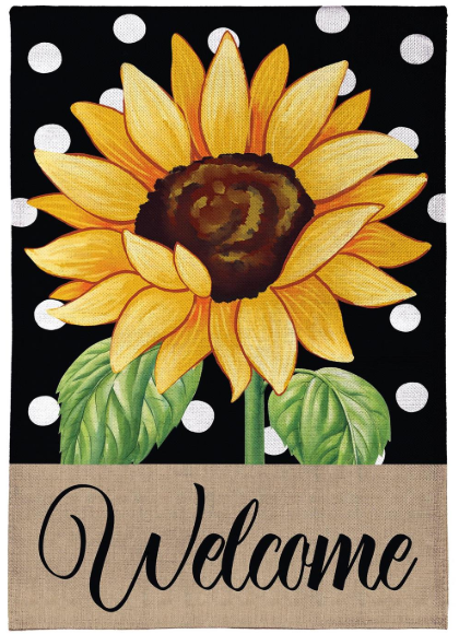 BF9X9DBHF325 Evergreen Polka Dot Sunflower Burlap House Flag