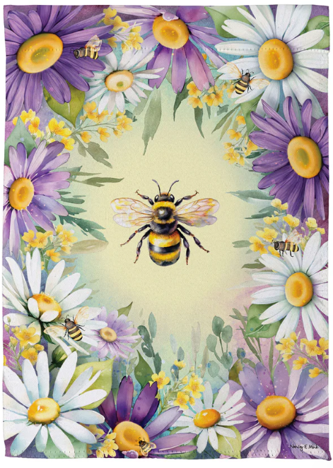 SXSMNPSGF325 Evergreen Buzzing Around Suede Garden Flag