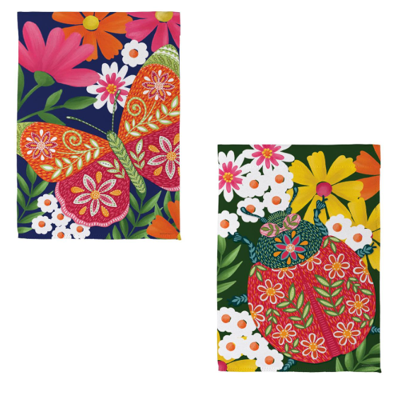 SXTP26SGF325 Evergreen Bloom & Burst Butterfly Front and Back Garden Flag
