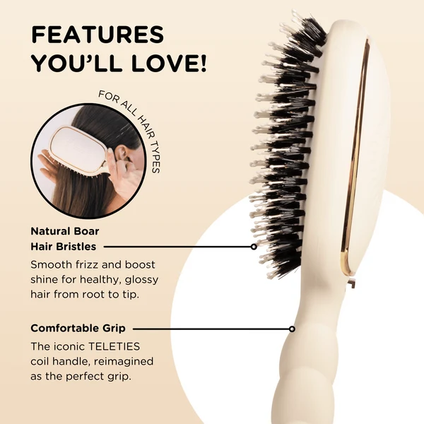 TT-BOAR-003 Teleties Full Size Boar Bristle Brush Tan 0