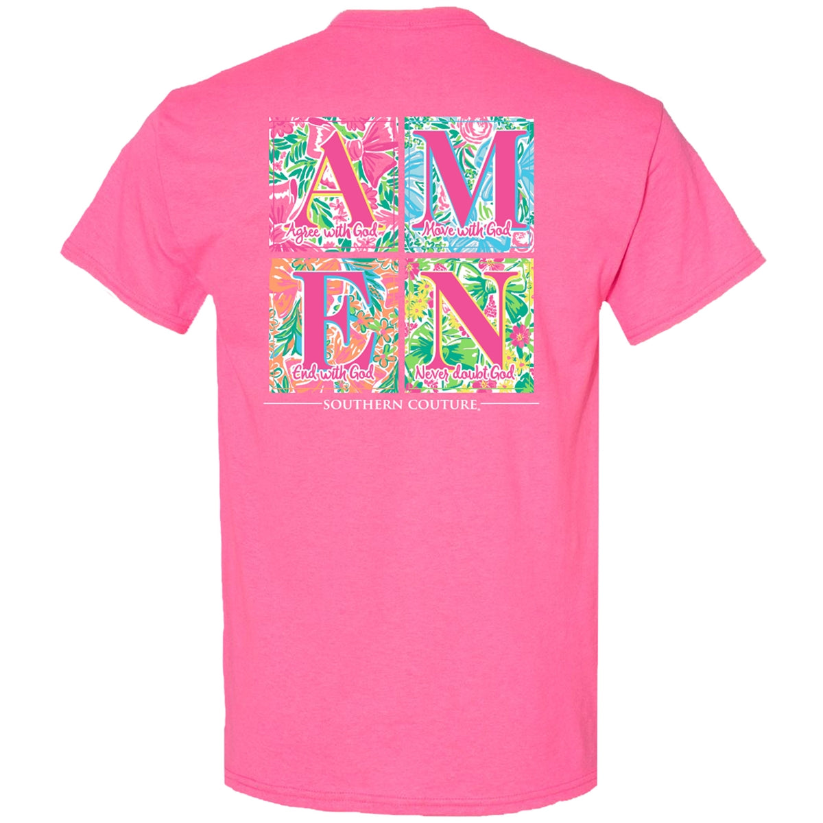 SC1526SP Southern Couture Pattern Amen Square tee in Safety Pink
