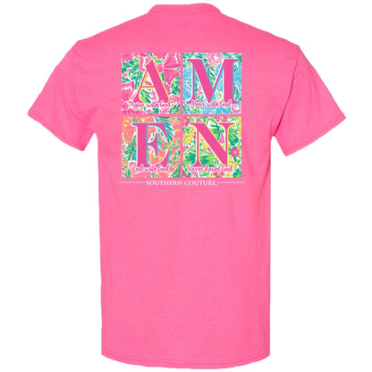 SC1526SP Southern Couture Pattern Amen Square tee in Safety Pink